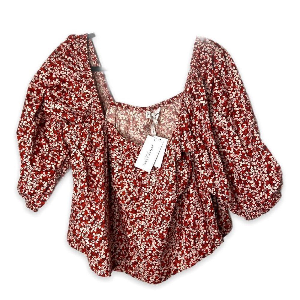 NEW Apiece Apart Floral Print Red Gali Shirred Top Size 2XL - Picture 5 of 9